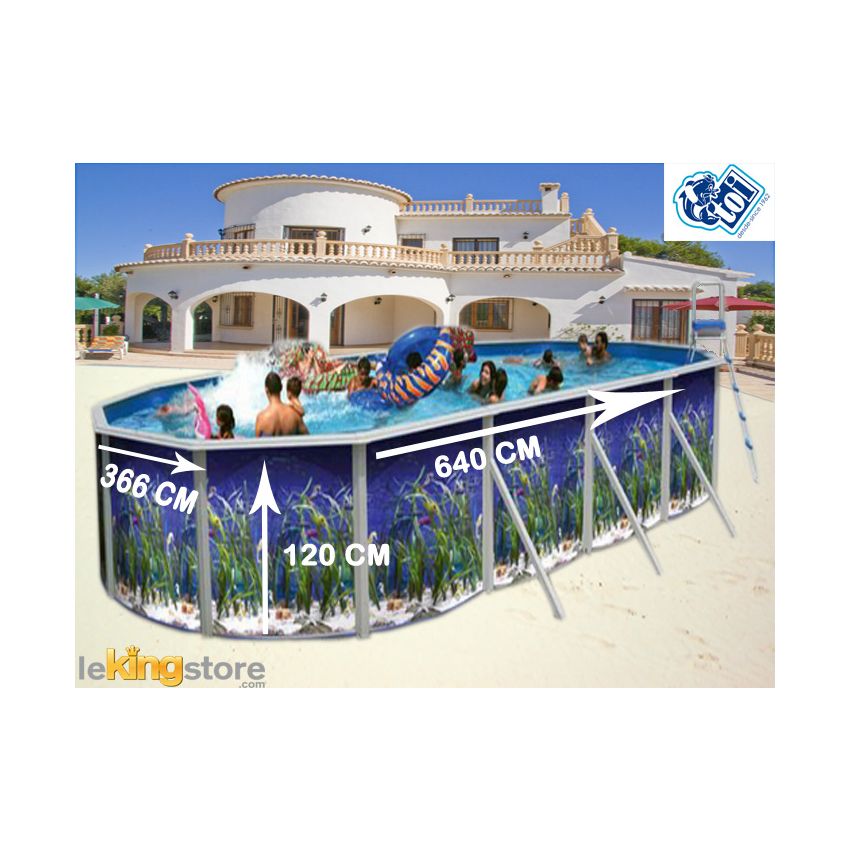 Piscine Allongée OCEANO Acier Décoration Aquatique 640 x 366 x 120 cm 