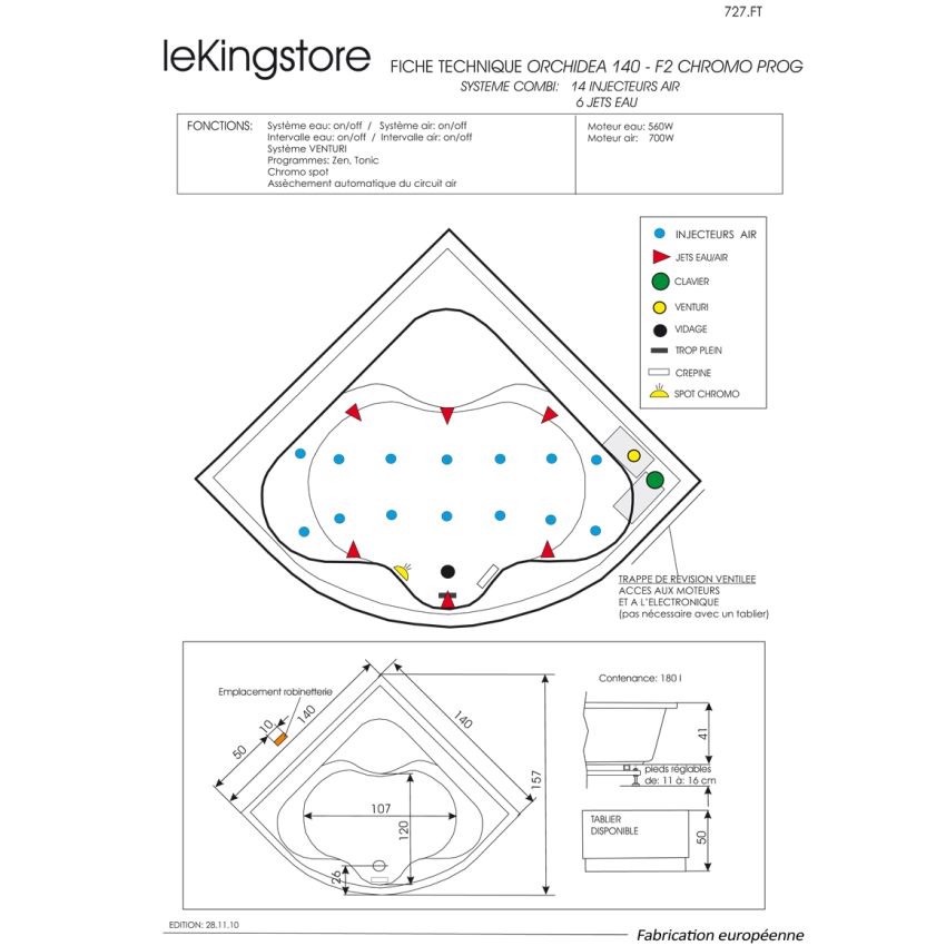 Baignoire Balneo Orchidea 140 x 140 cm
