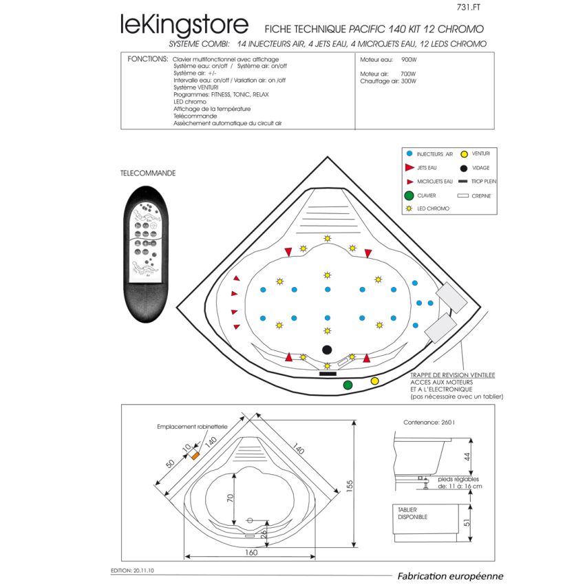 Baignoire Balnéo Pacific Luxe 140 x 140 cm