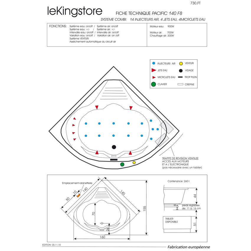 Baignoire Balneo Pacific 140 x 140 cm