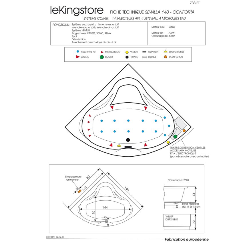 Baignoire Balnéo Sewilla Conforta 140 x 140 cm