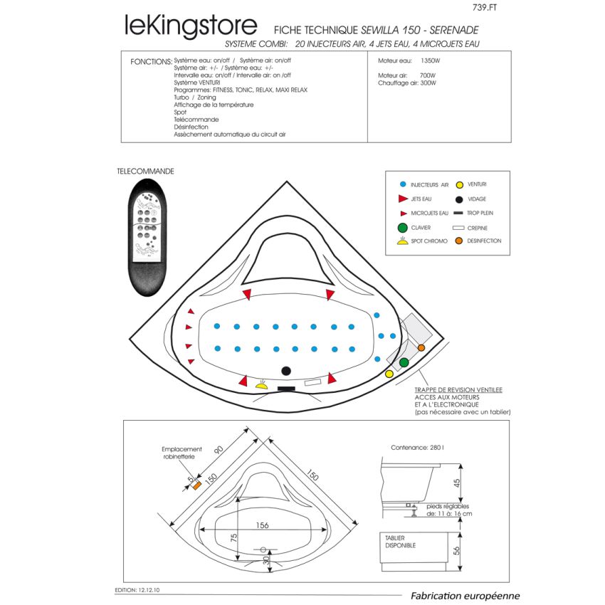 Baignoire Balnéo Sewilla Serenade 150 x 150