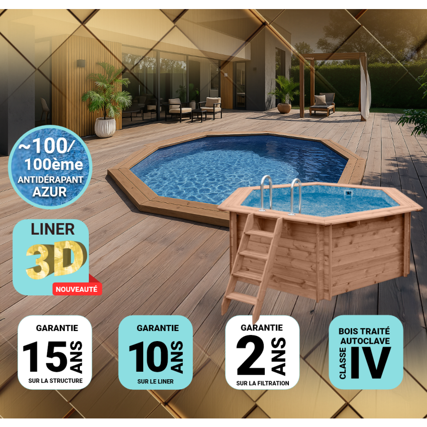 Piscine bois Ronde UBBINK  PREMIUM 580x130cm Liner Relief 3D