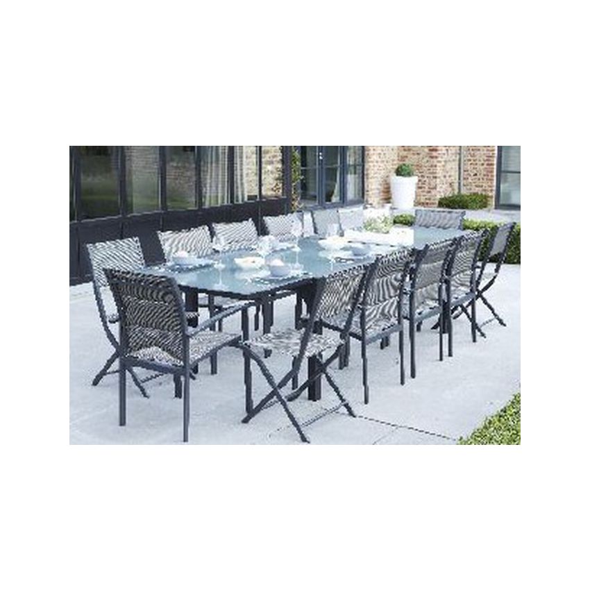 Ensemble de Jardin MODULO 12 GRIS 1 table 8 fauteuils 4 chaises