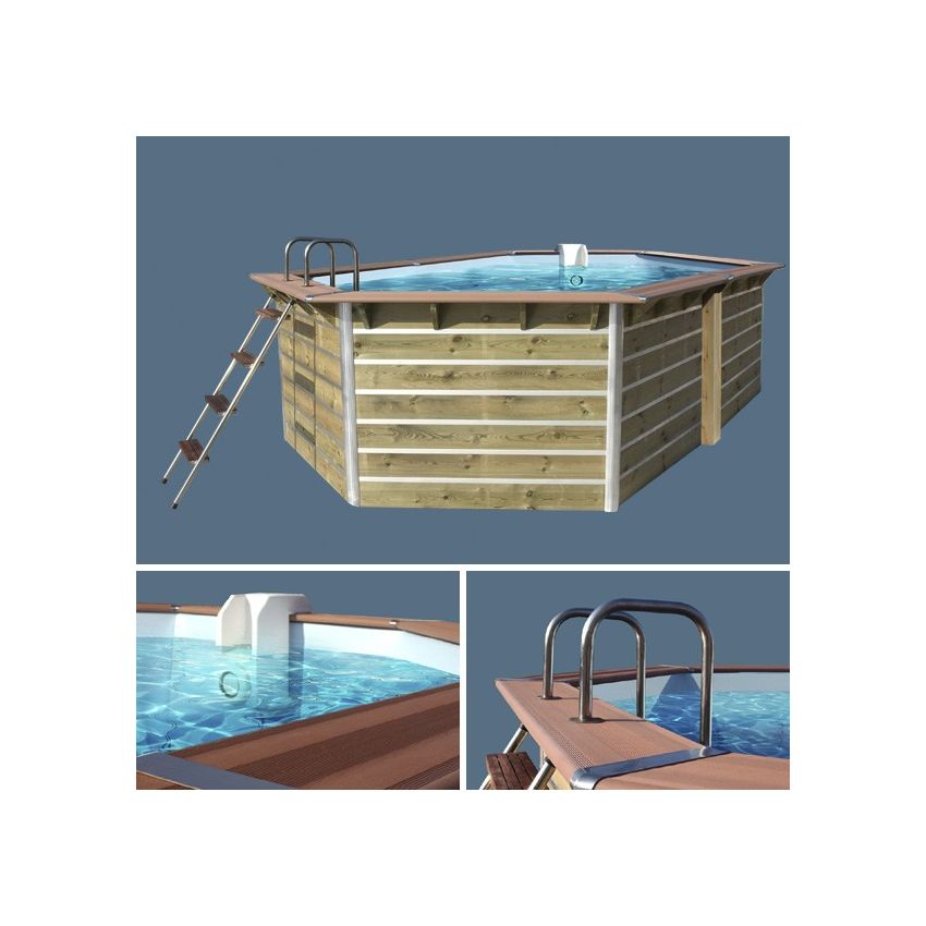 Piscine bois Hexagonale CEBU 350x111cm Liner Bleu