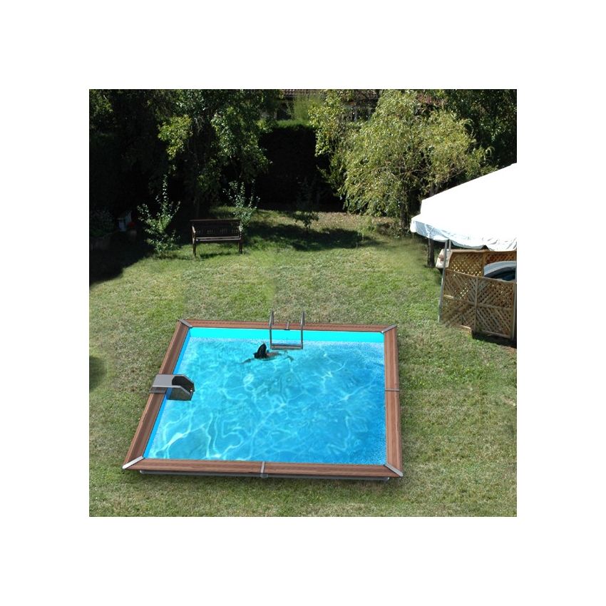 Piscine bois Carrée EGINE 370x370x147cm Liner bleu 