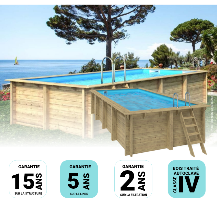 Piscine bois Rectangulaire SASHA 620x320x131cm  Liner Bleu