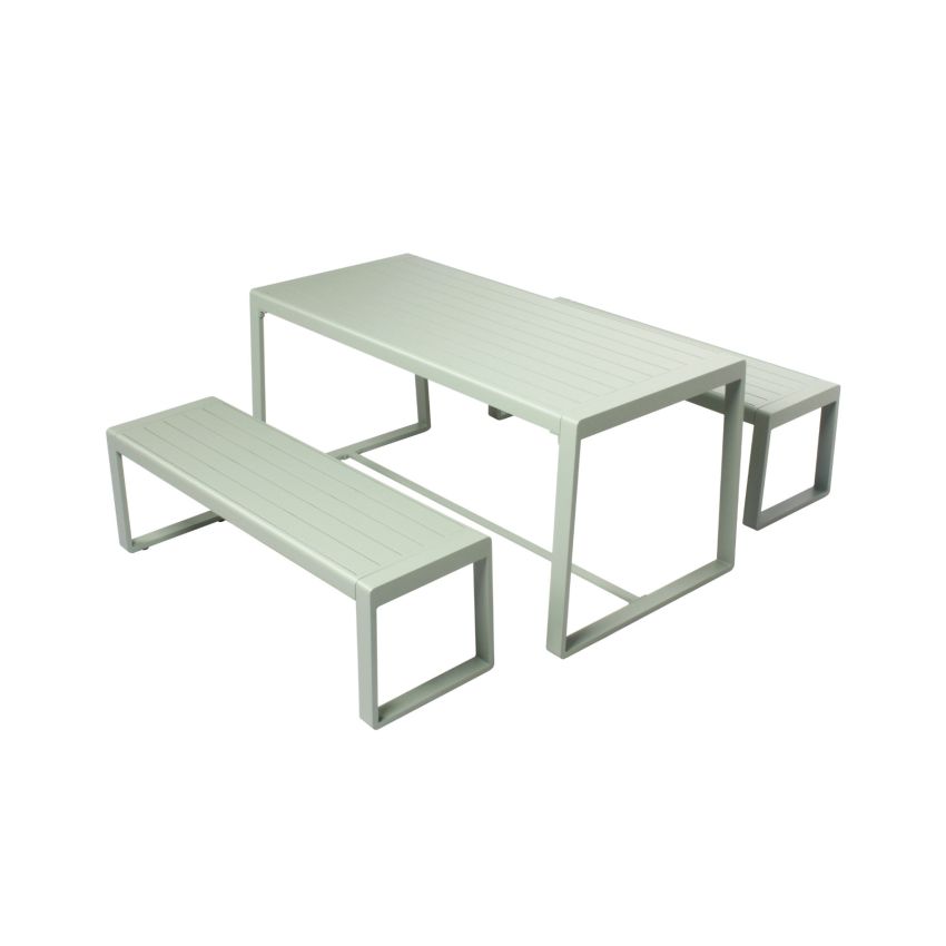 Ensemble Table et Bancs RIO Aluminium Vert d'Eau