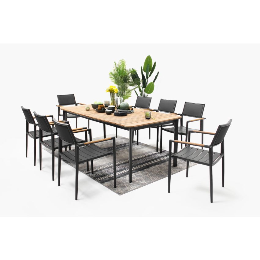 Ensemble de jardin PIANA 6/8 places Anthracite Teck et Aluminium 