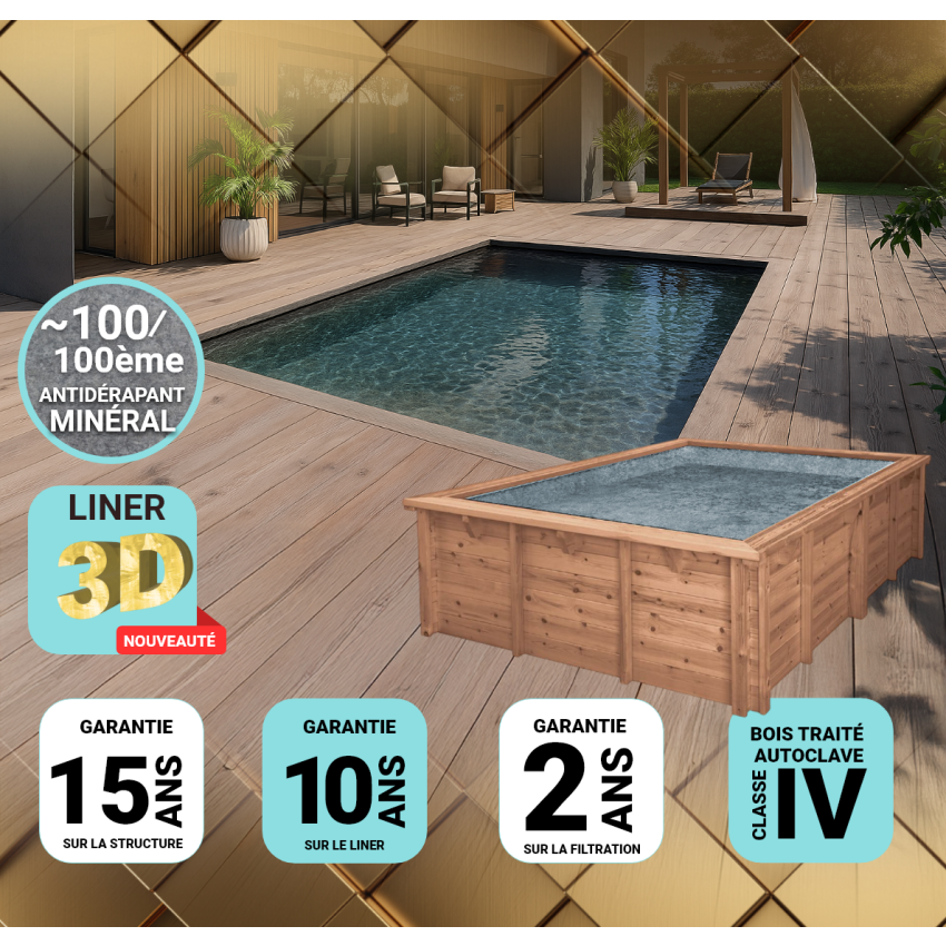 Piscine bois UBBINK PREMIUM 555x300x140cm Liner Relief 3D