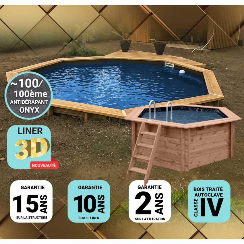 Piscine bois Ronde UBBINK PREMIUM 430x120cm Liner Relief 3D