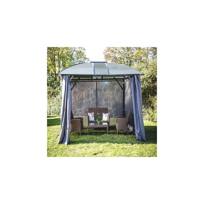 Pergola GLORIETTE Aluminium Anthracite  Rideaux + Toit 