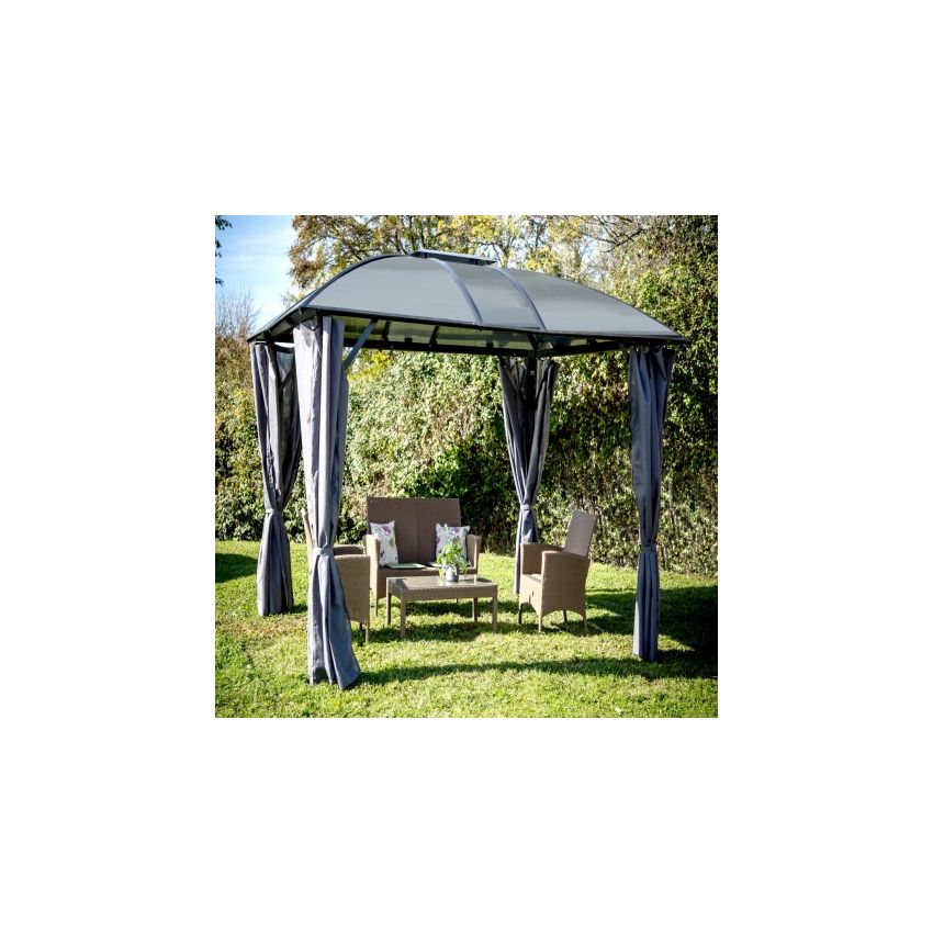 Pergola GLORIETTE Aluminium Anthracite  Rideaux + Toit 