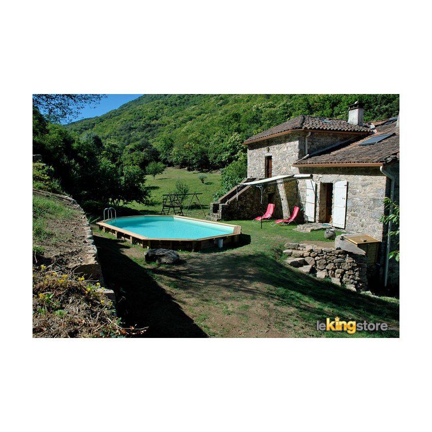 Piscine bois Allongée UBBINK SUPER TONGA 820x470x130cm Liner Bleu 