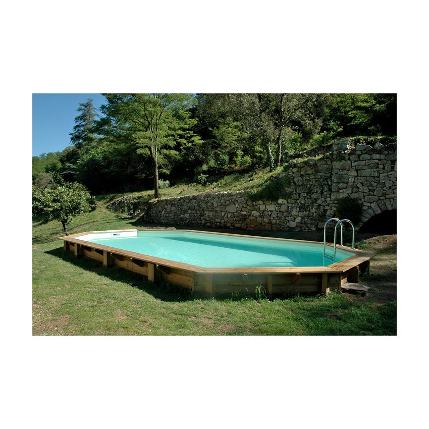 Piscine Bois Super Lucci Octogonale Allongée avec Escalier 807x457x131cm