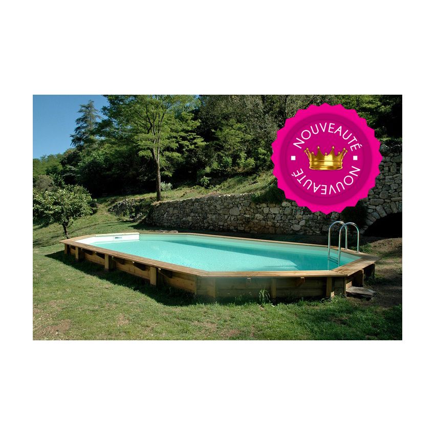 Piscine bois Allongée UBBINK SUPER TONGA 820x470x130cm Liner Bleu 