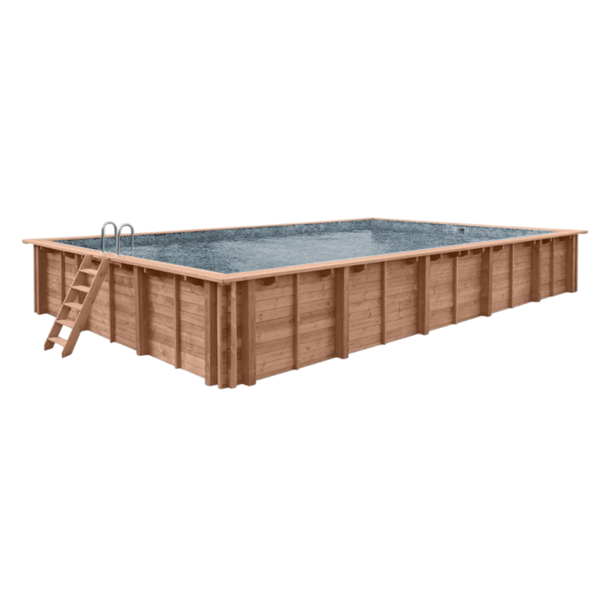 Piscine Bois PRESTIGE Rectangulaire SPARK avec Escalier 620x420x130cm Liner Relief 3D