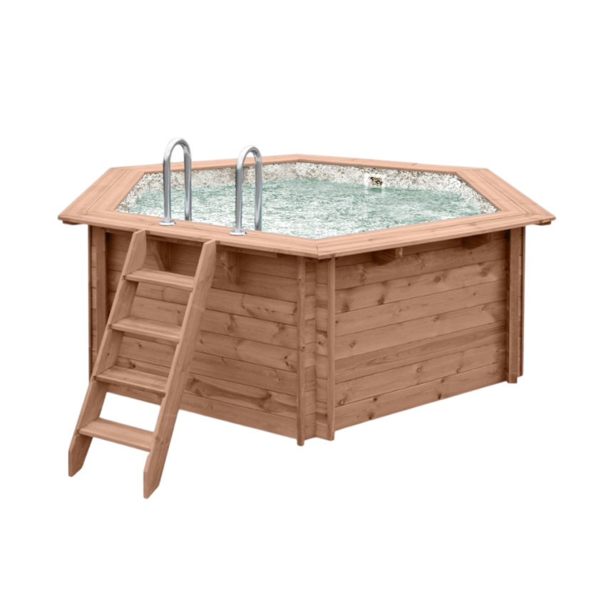 Piscine Bois Spark PRESTIGE Ronde Hexagonale avec Plage immergée SPARK ⌀ 395x115cm Liner Relief 3D