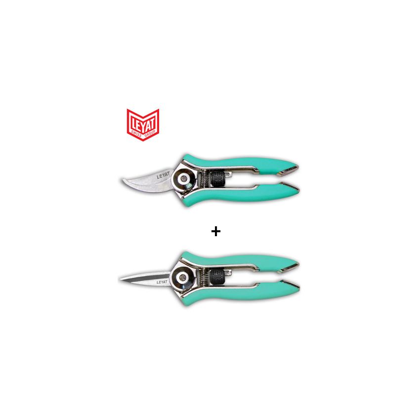 Lot de 2 Sécateurs Lame Courbe et Lame Droite Emeraude HAPPY LINE