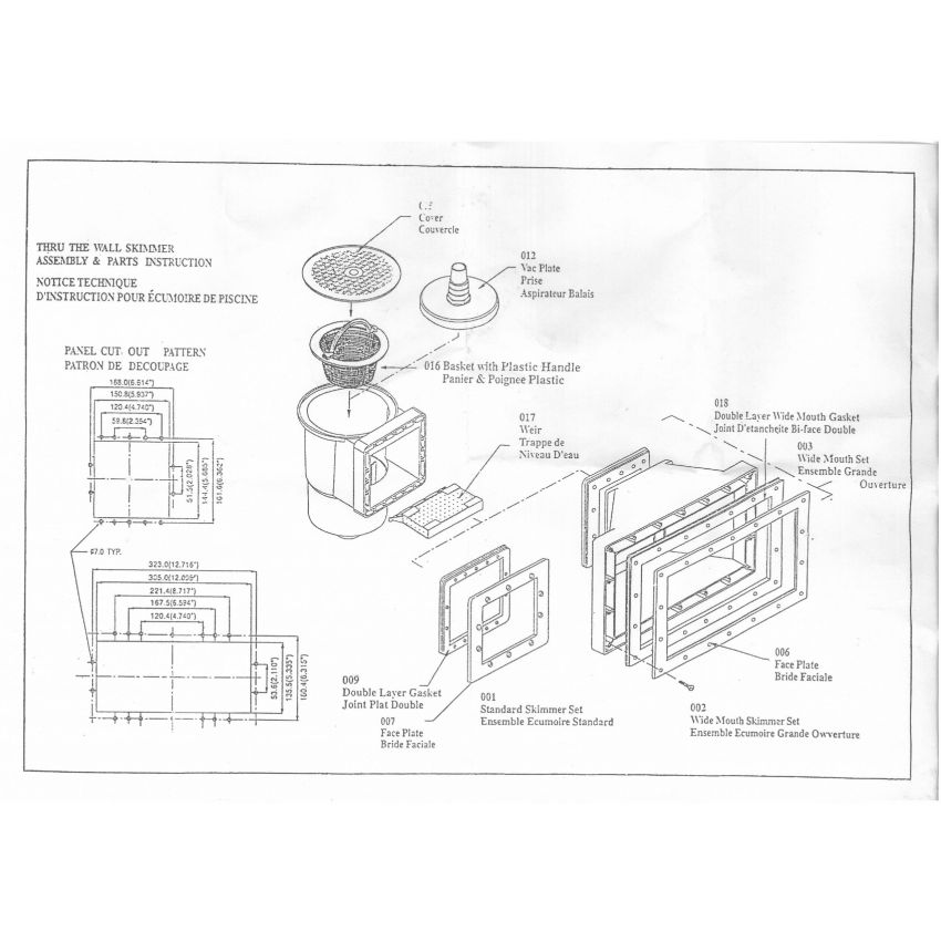Kit Pièces à sceller pour piscine SPARK Skimmer grande meurtrière + Buse de refoulement