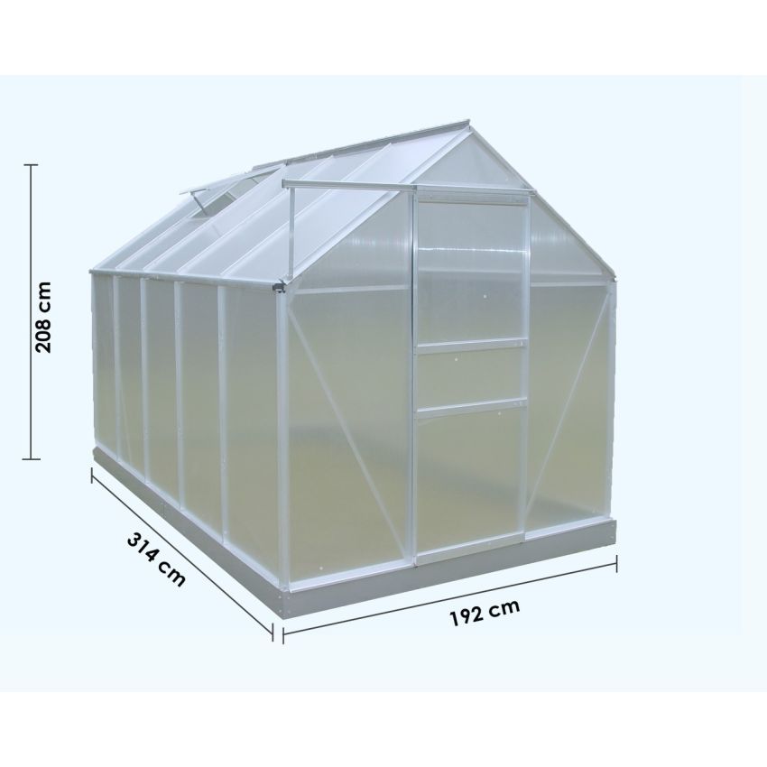 Serre de Jardin Alu et Polycarbonate 6,03 m2 avec Base et Fenêtre de toit