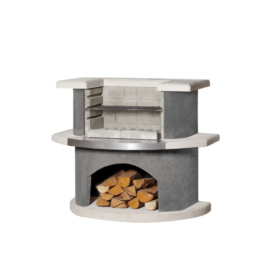 Barbecue STOCKHOLM en Béton Gris avec Rebord en Acier Inoxydable 110x65x93cm