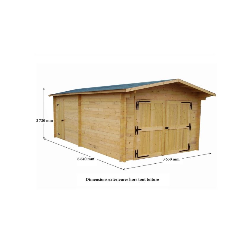 Garage en Bois 19.03 m² VECTURA 42mm L 350 x P 620 cm 