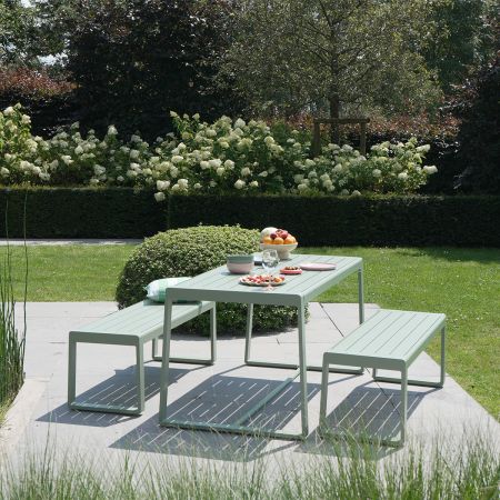Ensemble table et bancs X2 RIO Aluminium Vert d'Eau